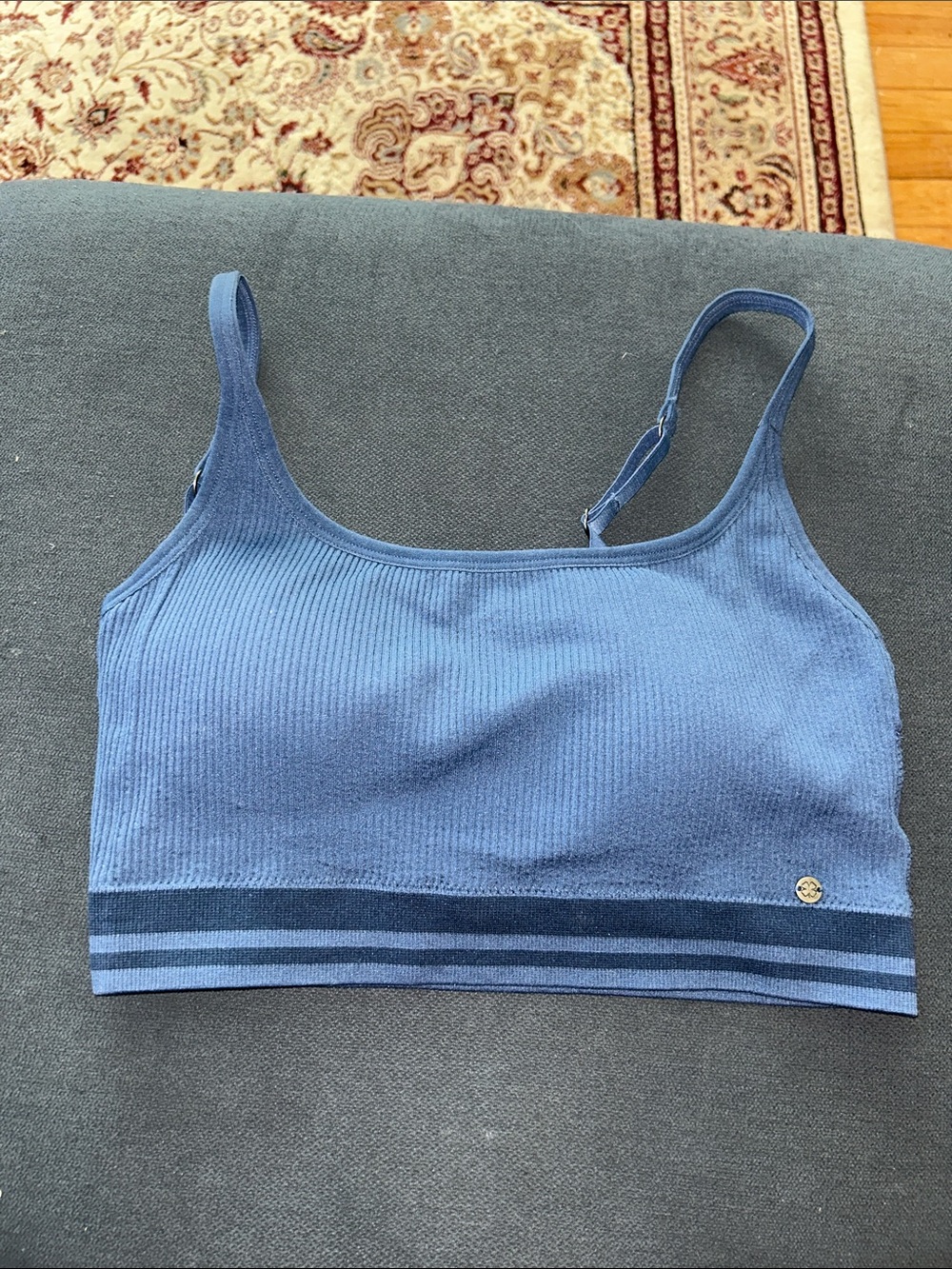 Seamless Ribbed Blue Bralette with Adjustable Straps